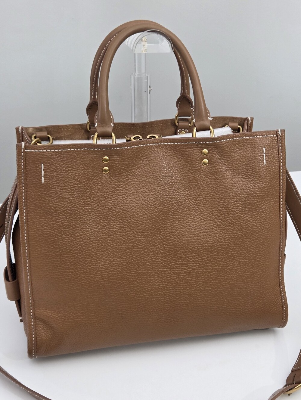 QUINCE ITALIAN LEATHER MEDIUM CONVERTIBLE SATCHEL TOTE BAG COGNAC TAN - Picture 9 of 10